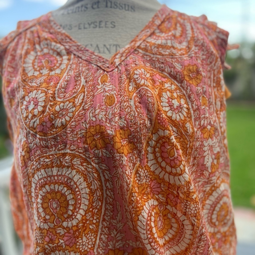 Anthropologie Ruffled Orange Red Sleeveless Blouse